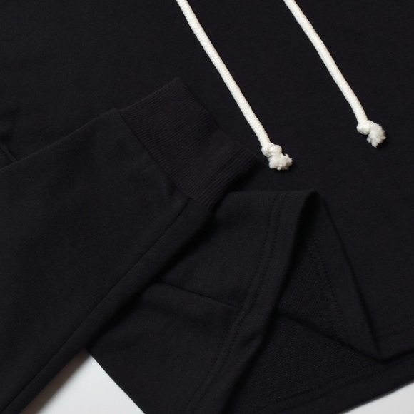 Black Cropped Hoodie with White Stripes - Picture 6 of 10